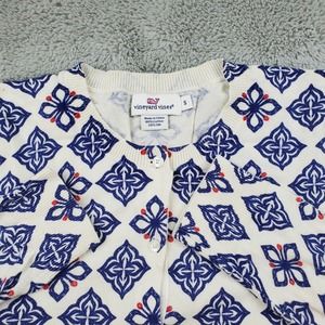 Vineyard Vines Cotton Silk‎ Cardigan Sweater Womens S Blue Geometric Long Sleeve